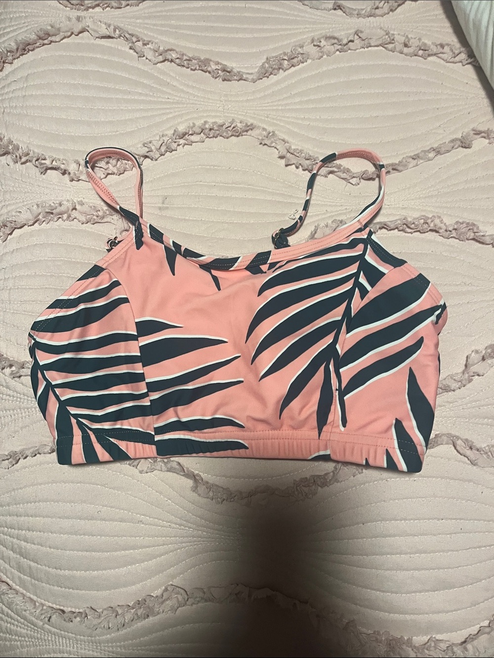 Lime Ricki Pink and Black Tropical Leaf Girls Swim Bikini Top